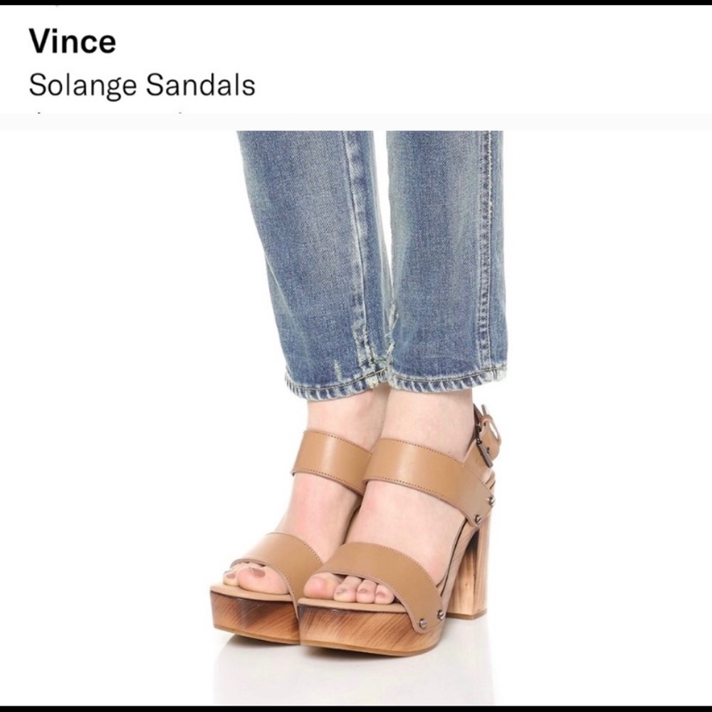 VINCE SOLANGE WOOD PLATFORM HEELS LEATHER SANDALS